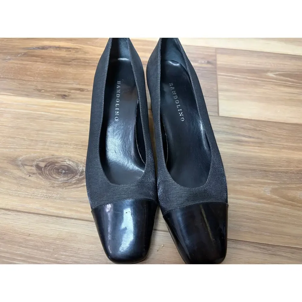 Bandalino Black Cap Toe Block Heel Pumps Size 8M Vintage Career Shoes FLAWED